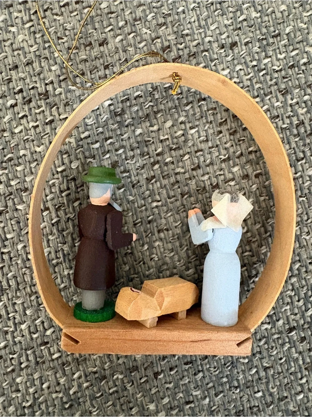 Vintage Erzgebirge Bent Wood Holy Family German Nativity Ornament East Germany